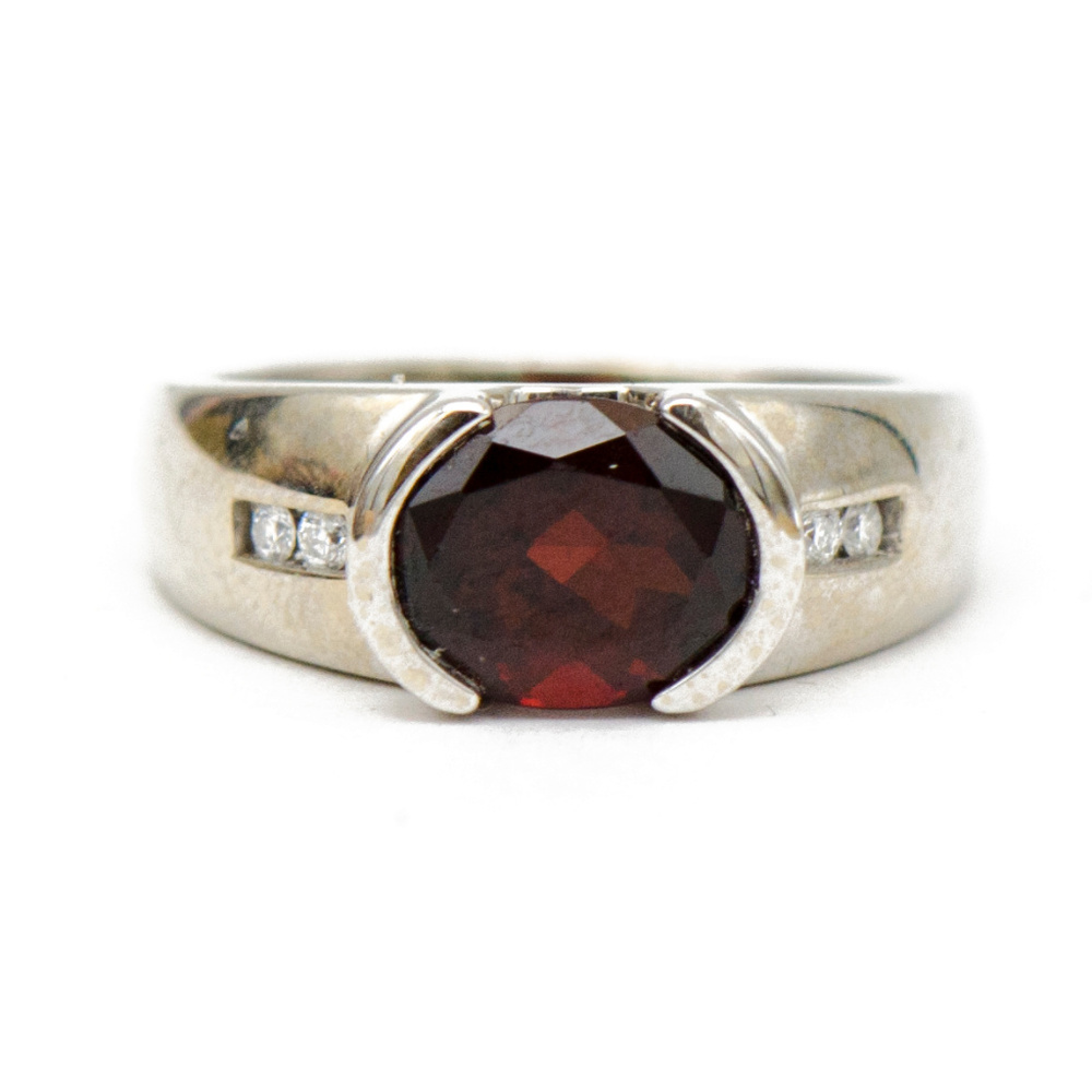 Dark Garnet Ring with Diamond Accents